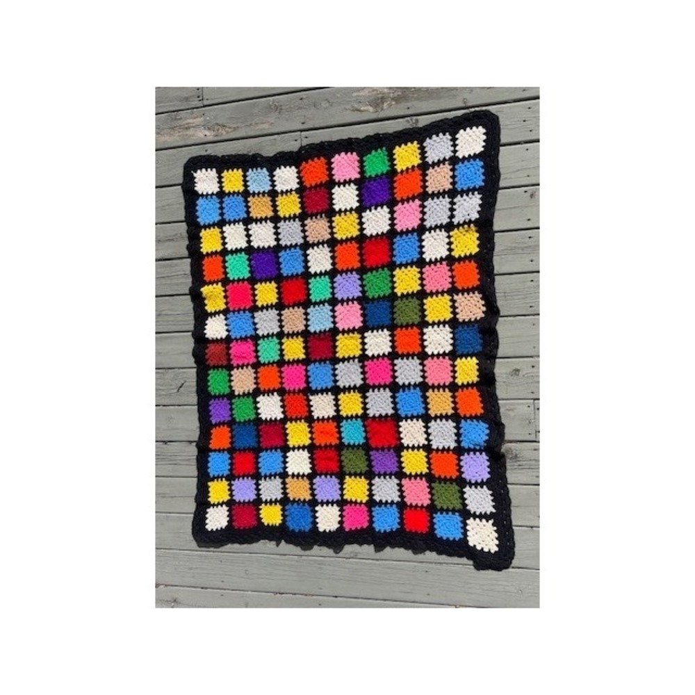 Handmade Crochet Granny Square Blanket Multi Color Patchwork Retro‎ Afghan Throw - Picture 2 of 9